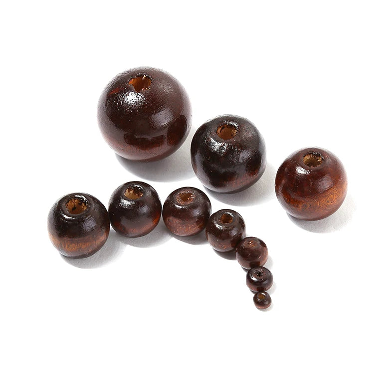 Natural Dark Brown Coffee Colored 6-25mm Round Wood Spacer Beads for DIY Jewelry Making-Bulk Supply