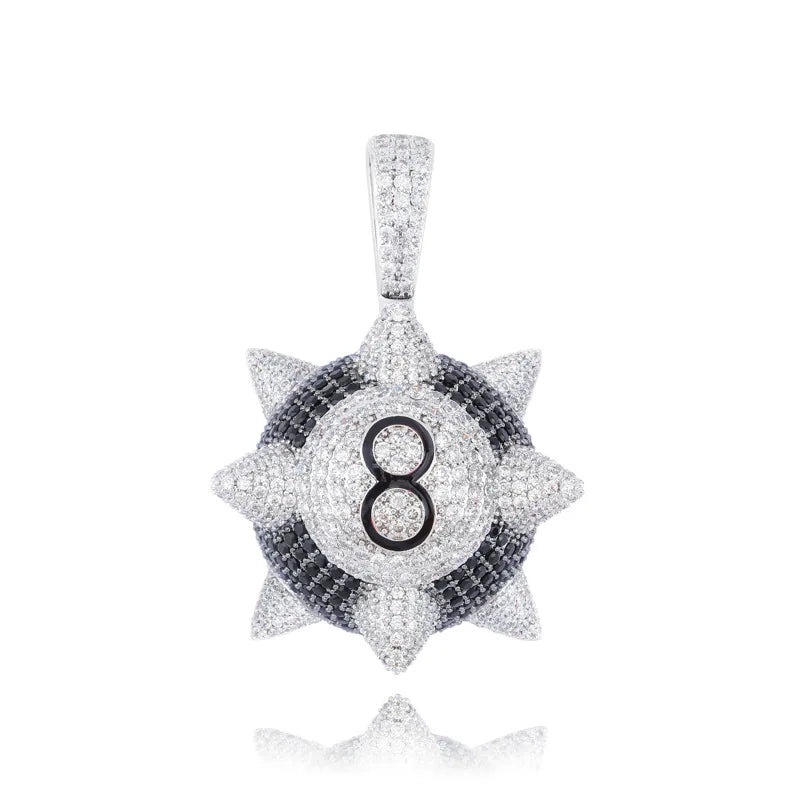 New Iced Out Trippieredd Inspired Sport Spike 8-ball Billiard Ball Number 8 Pendant Necklace With Free Chain Hip Hop Jewelry
