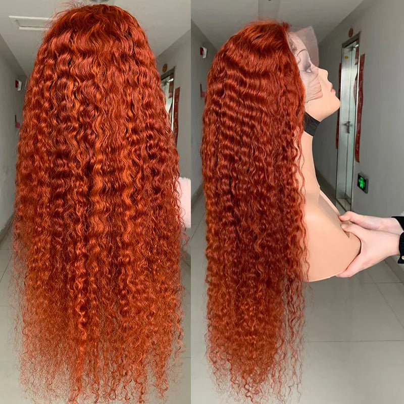 Orange Ginger Red Curly High Light Wig 100% Virgin Human Hair hd Transparent Lace Frontal  Wave Ginger Deep Curly Lace Front Wig