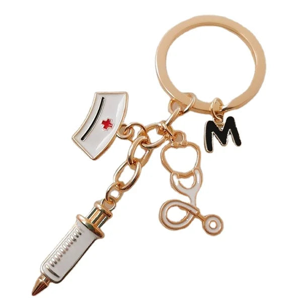 Letter A-Z Key Ring Syringe Nurse Cap Stethoscope Doctor and Nurse Decoration Keychain Doctor and Nurse Gift Keychain