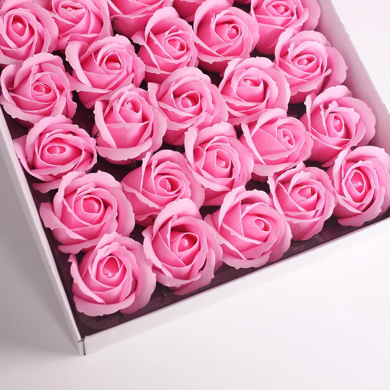 50pcs Artificial Flower Rose Soap Flower Head Immortal Bouquet Packaging for Wedding Decoration