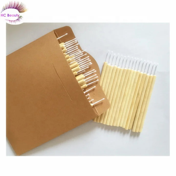 (50pk) Disposable Bamboo Handle Micro Swabs Wood Brush Wand Micro  Applicator for Eyelash Extension Salon Professional