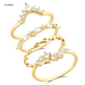 FUAMAY Unique Promise CZ Engagement Wedding Party Anniversary Curved Ring Minimalist Bohemian Pave Rings Set 18K Gold Plating