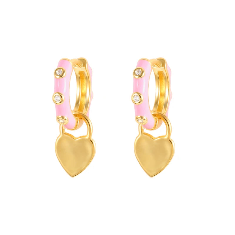 ROXI 925 Sterling Silver INS Heart Love Pendant Enamel Hoop Huggie Earrings for Women
