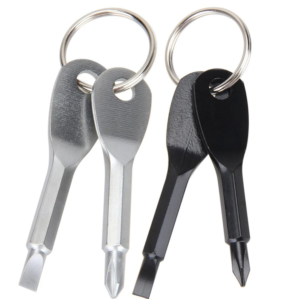 HelloWorld 2pc Portable Multifunction Key Chain Screwdriver Mini Key Shape Travel Kit EDC Screwdriver Tool with Key Ring
