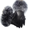 Sample Support 2026 Real Sheepskin Leather Motorbike Gloves Winter Wool Linen Fox Fur Gloves for Ladies Daily Outdoor Driving