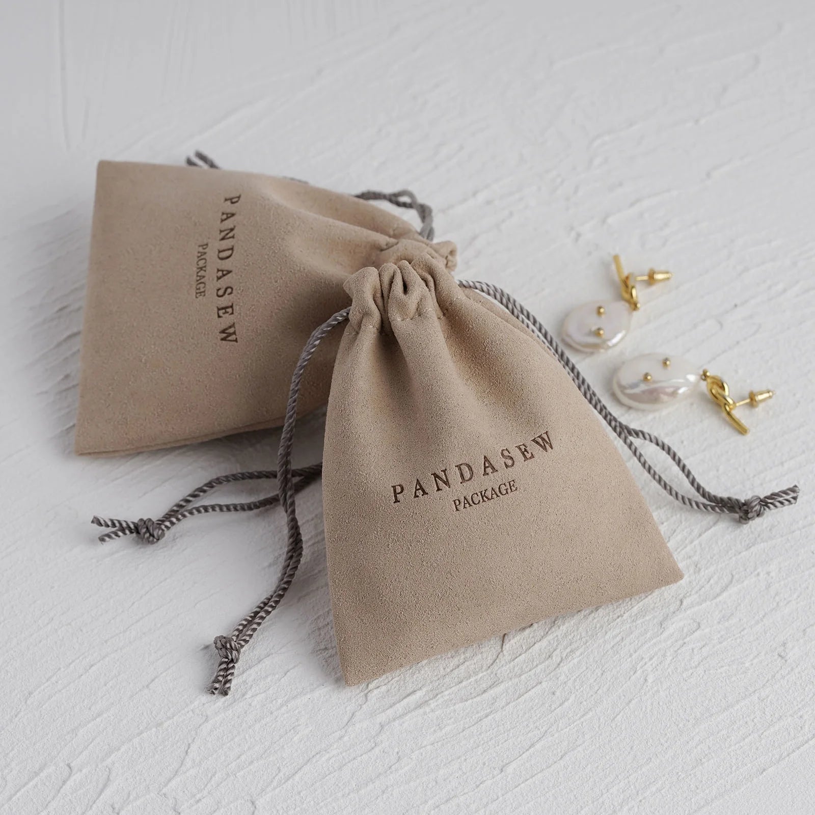 PandaSew Suede Microfiber Jewelry Pouch Gift Bag Necklace Packaging with Custom Logo