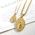 Wholesale Classic 18K Gold Plated Stainless Steel Madonna Virgin Mary Pendant Necklace Link Chain Zircon Imitation for Party