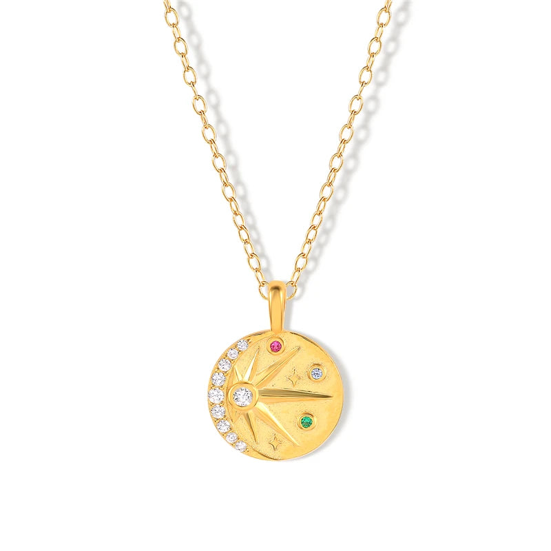 ROXI Cross-border Best Selling S925 Sterling Silver INS Geometric Colorful Crescent Moon and Sun Necklace