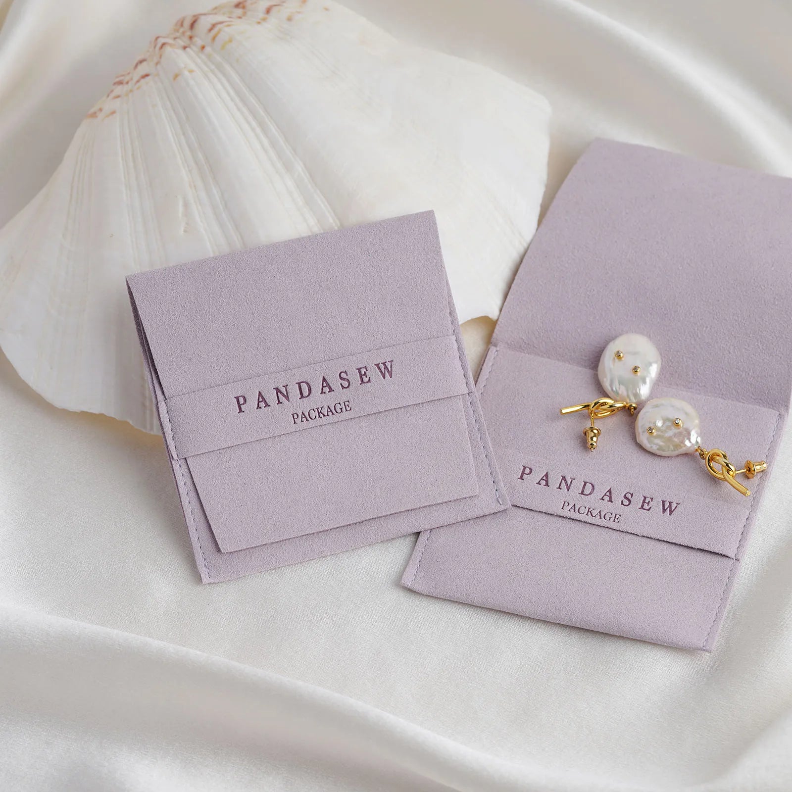 PandaSew Luxurious Soft Microfiber Jewelry Pouch Bag with Band for Women Earrings Jewelry Packing