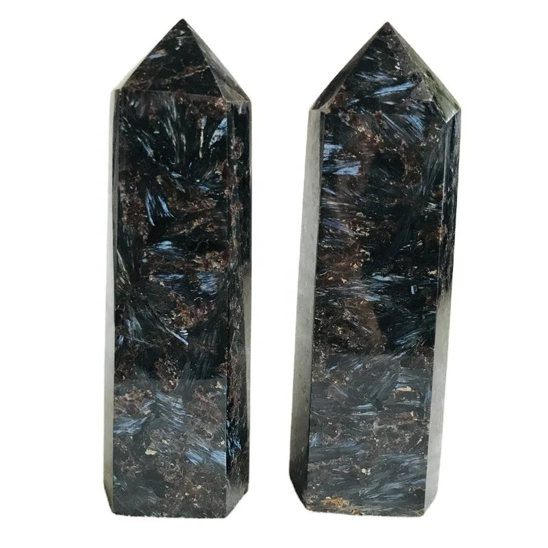 Wholesale Natural 15-20cm Rainbow Astrophyllite Point Healing Crystal Wand Tower for Gift Decoration