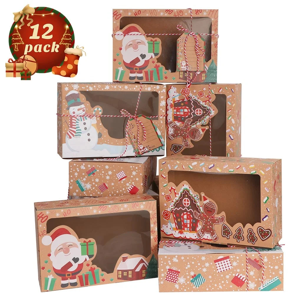 Ourwarm Xmas Present Christmas Window Cake Box Design for Christmas Bakery Cookie Cake Brownie Packaging