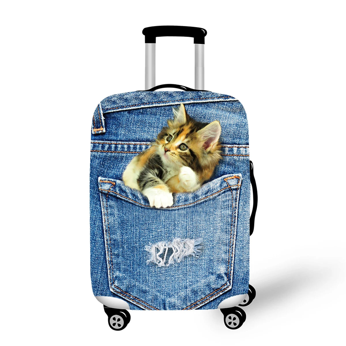 Lightweight Cute Cat Design Fabric Luggage Cover for Kids Spandex Baggage Protector with Zipper Cute Cat Print Luggage Cover