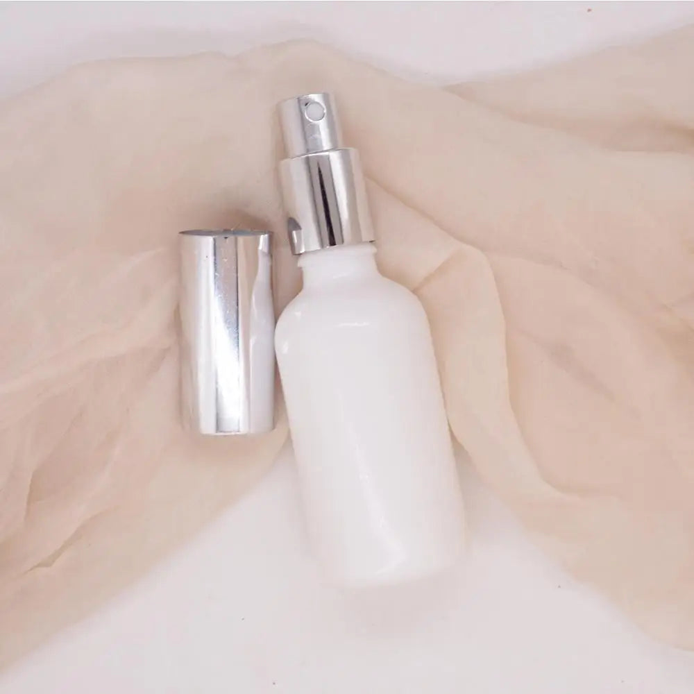 100ml Opal White Essential Oil Bottle with Silver Fine Mist Lid