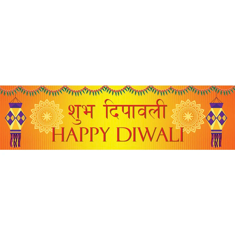 608301 Happy Diwali Banner Shubh Deepavali Festival of with Lanterns and Garland for Hindu Holiday Home and Office Decor