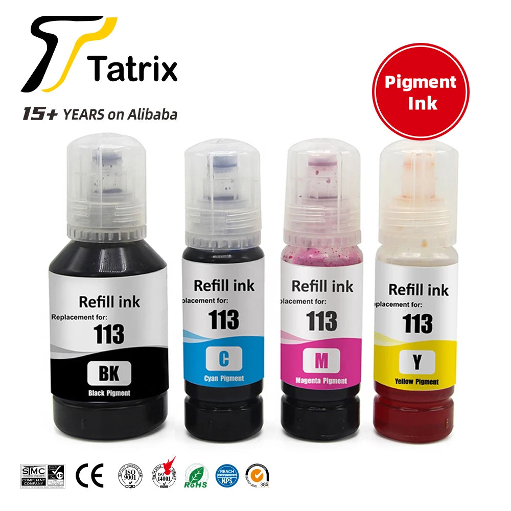 Tatrix T113 C13T06B140 Pigment Black Ink Bottle Compatible Color Water Based Bottle Refill Bulk Ink for Epson for ECOTANK ET5150