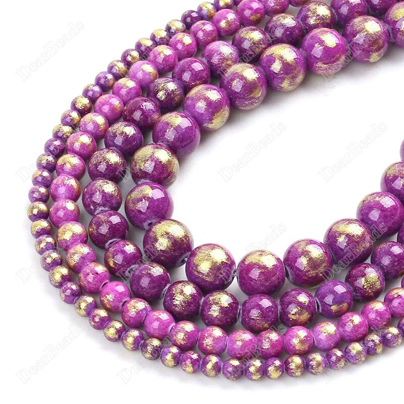 Wholesale Dyed Natural Jade Golden Foil Jade Loose Round Beads for DIY Bracelets Jewelry Making 6mm 8mm 10mm 12mm