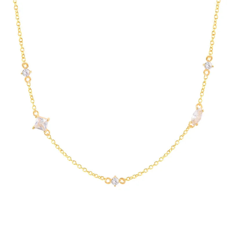 ROXI S925 Sterling Silver INS Personalized Mini White Green Color Zircon Clavicle Necklace
