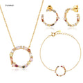 FUAMAY Flower Garland Bohemian Jewelry Sets 18K Gold Plated Big Geometric Circle Zircon Bracelets Earrings Necklace Gift Set