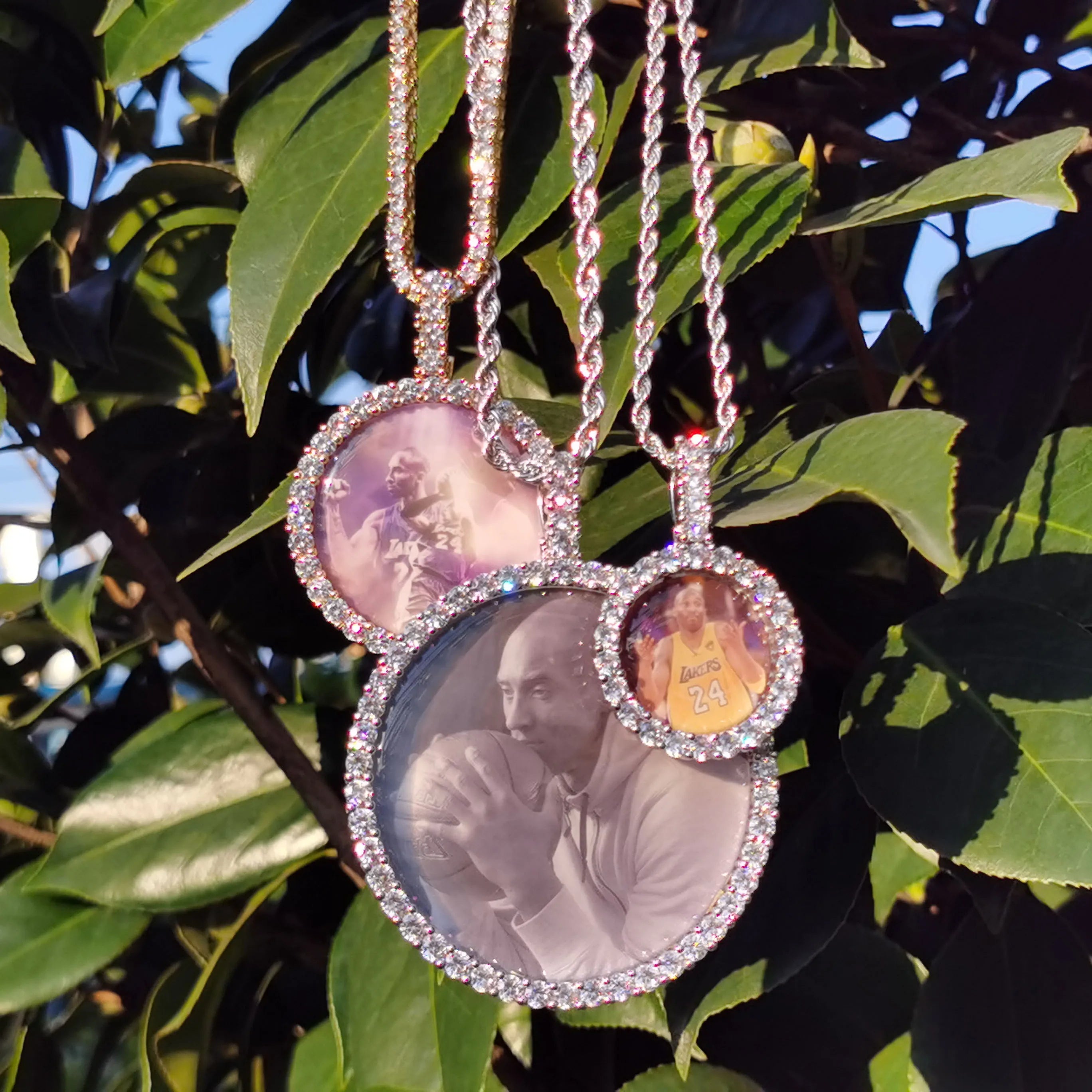 Custom Big Circle Photo Memory Pendant Necklace Bling Hip Hop Jewelry Iced Out Personalized Memory Photo Necklace