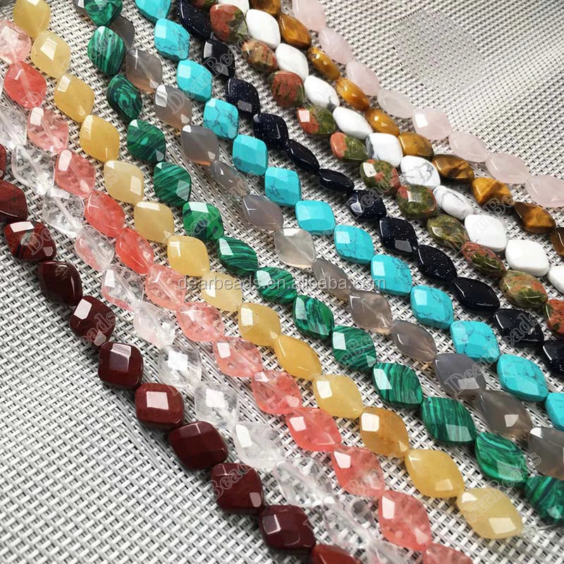 Genuine Gemstone Faceted Square Diamond Gemstone Loose Beads Strand for DIY Jewelry Making 10x12mm 20cm 8"