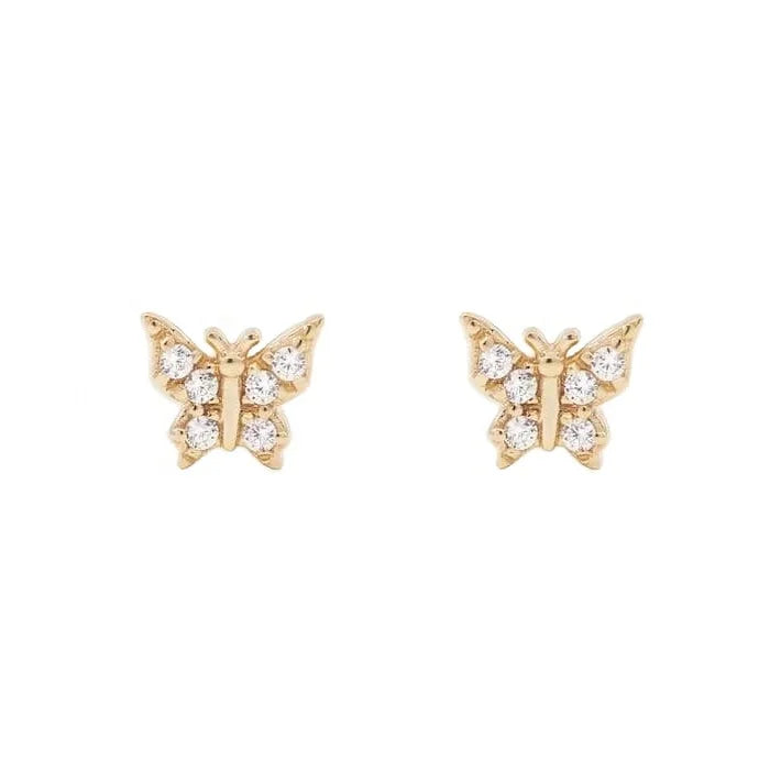 LOZRUNVE Custom Jewelry Pave CZ Petite Tiny Butterfly Earring Studs 925 Silver