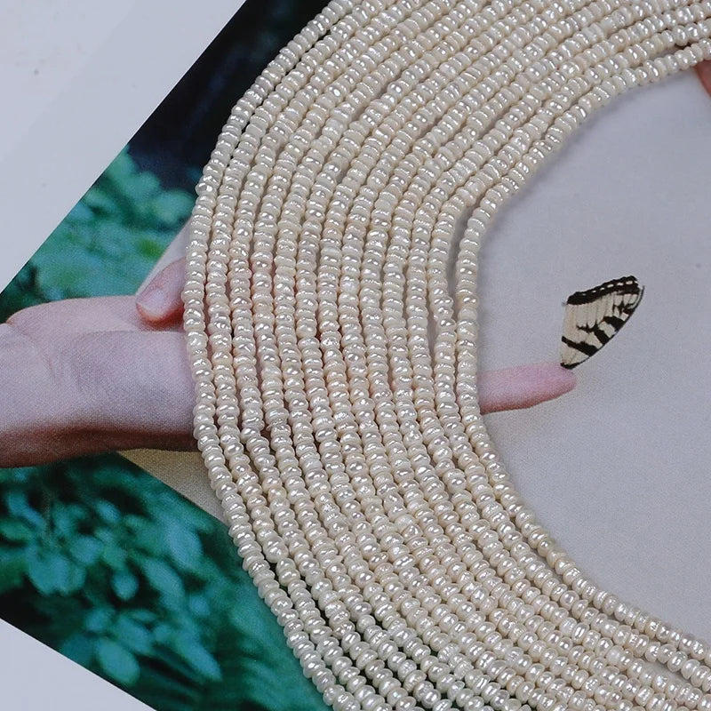 Wholesale Women Jewelry Making 3-3.5mm Natural White Color Freshwater Flat Loose Pearl Beads Strand