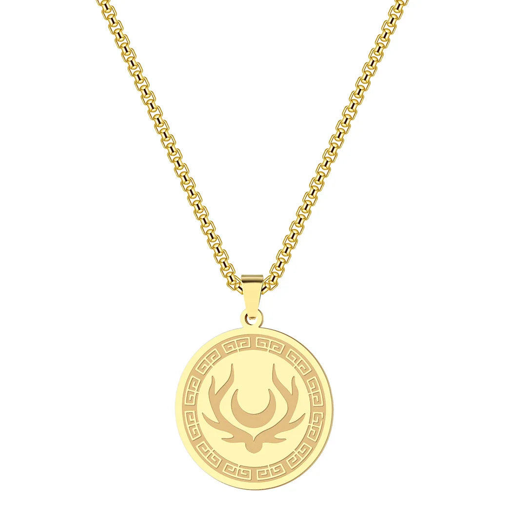 Symbol of Artemis Amulet Men Necklace 18k Gold Goddess of the Hunt Greek Mythology Jewelry Custom Moon and Antlers Necklace