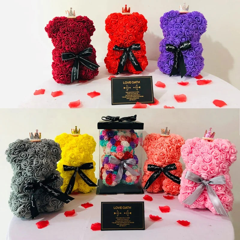 Ourwarm Osos De Rosas Foam Rose Valentines Day Gifts 40cm Mothers Day Teddy Rose Bear With Gift Box