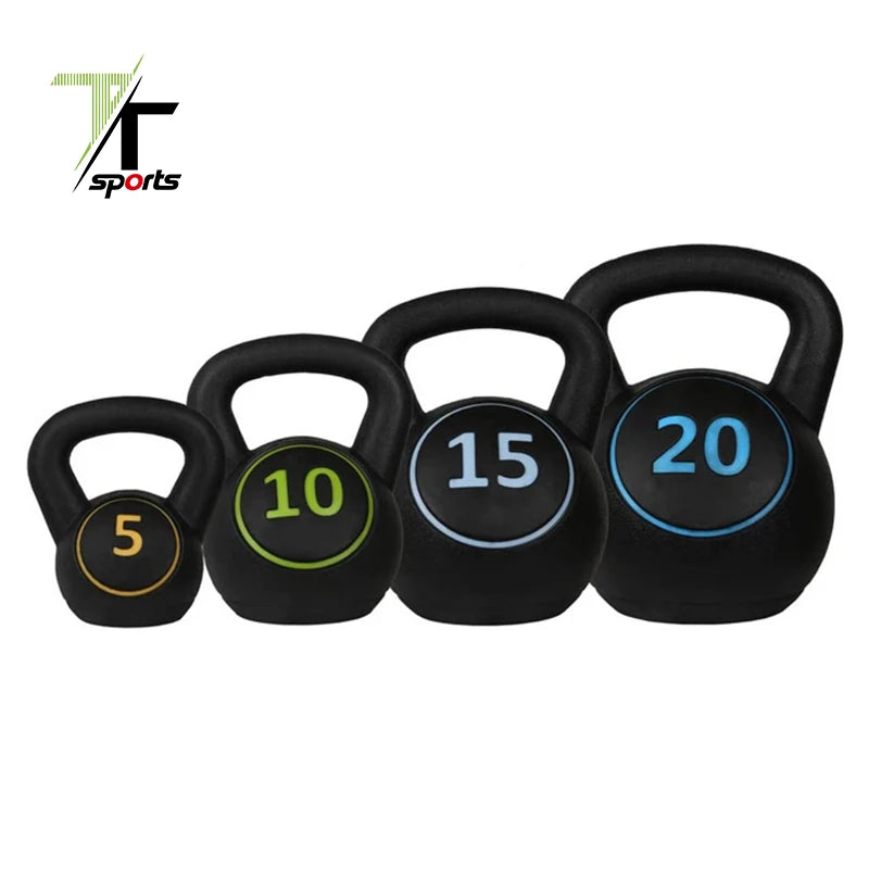 TTSPORTS Custom Packaging Commercial Use Gym Equipment 5kg 10kg 15kg Kettlebell Set PE Handle with Tray 4 in 1