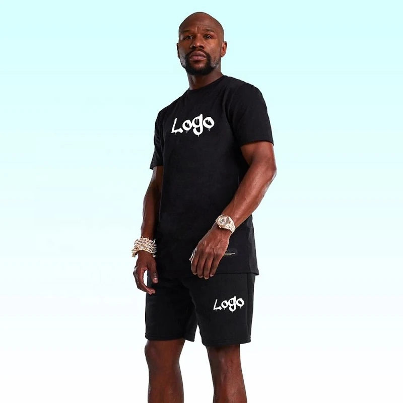 Customize Factory Mens Short Set 100% Cotton T Shirts and Short Set Summer Streetwear Crew Neck Tee Shirt Tracksuit for OEM