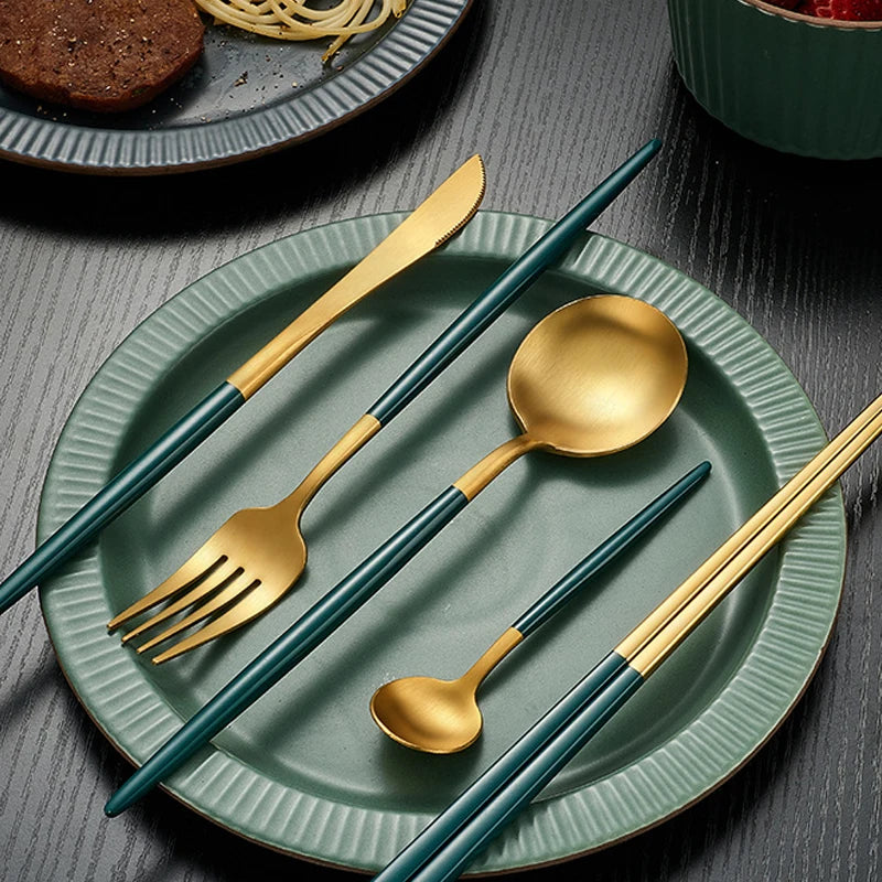 Supplies Wholesale Travel Portable 5pc Luxury 304 Tableware Stainless Steel Cutlery Set