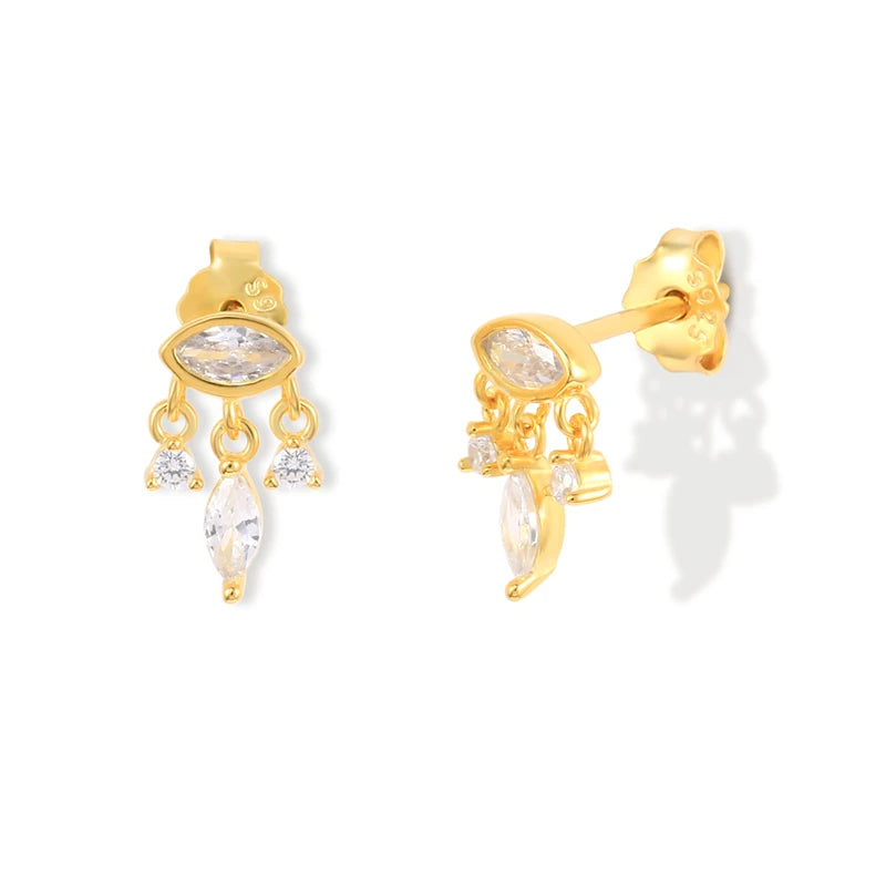 ROXI S925 Sterling Silver Chain Double Round Horse Eye Zircon Earrings 18k Gold Plated