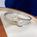 B313 11-12mm  925 Sterling Silver Gold Plated Wholesale Freshwater Pearl Charm Bracelet  Bangle Fancy Jewelry for Women