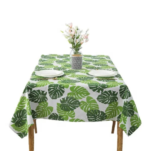 Monstera Leaves Green White Polyester/Cotton 140x200cm Indoor/Outdoor Tropical Style Woven Printed All-Season Tablecloth
