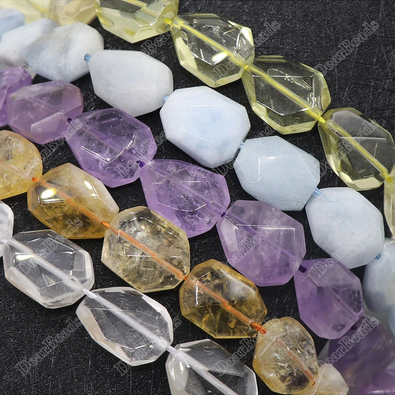 Natural Gemstone Faceted Freeform Irregular Beads Big Flat Stones Strand for DIY Jewelry Making (15x20mm 38CM)