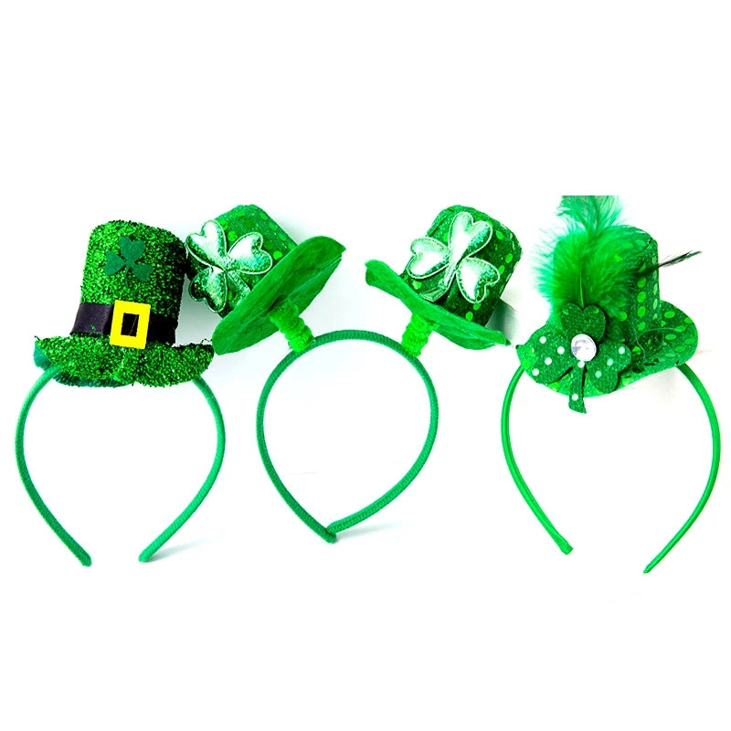 Haiwin Party St. Patricks Day Party Supplies Irish Festival Hair Hoop Mini Top Hat Green Leprechaun Headband With Mini Hat