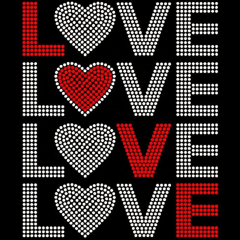 Custom Love Valentine Hotfix IRon on Rhinestone Heat Transfer Valentines Design Valentine's Day Rhinestones Motif Patches