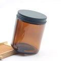 8oz Amber Glass Jar Straight Sided Cosmetic Candle Container W/ 70-400 Matt Black Metal Lid