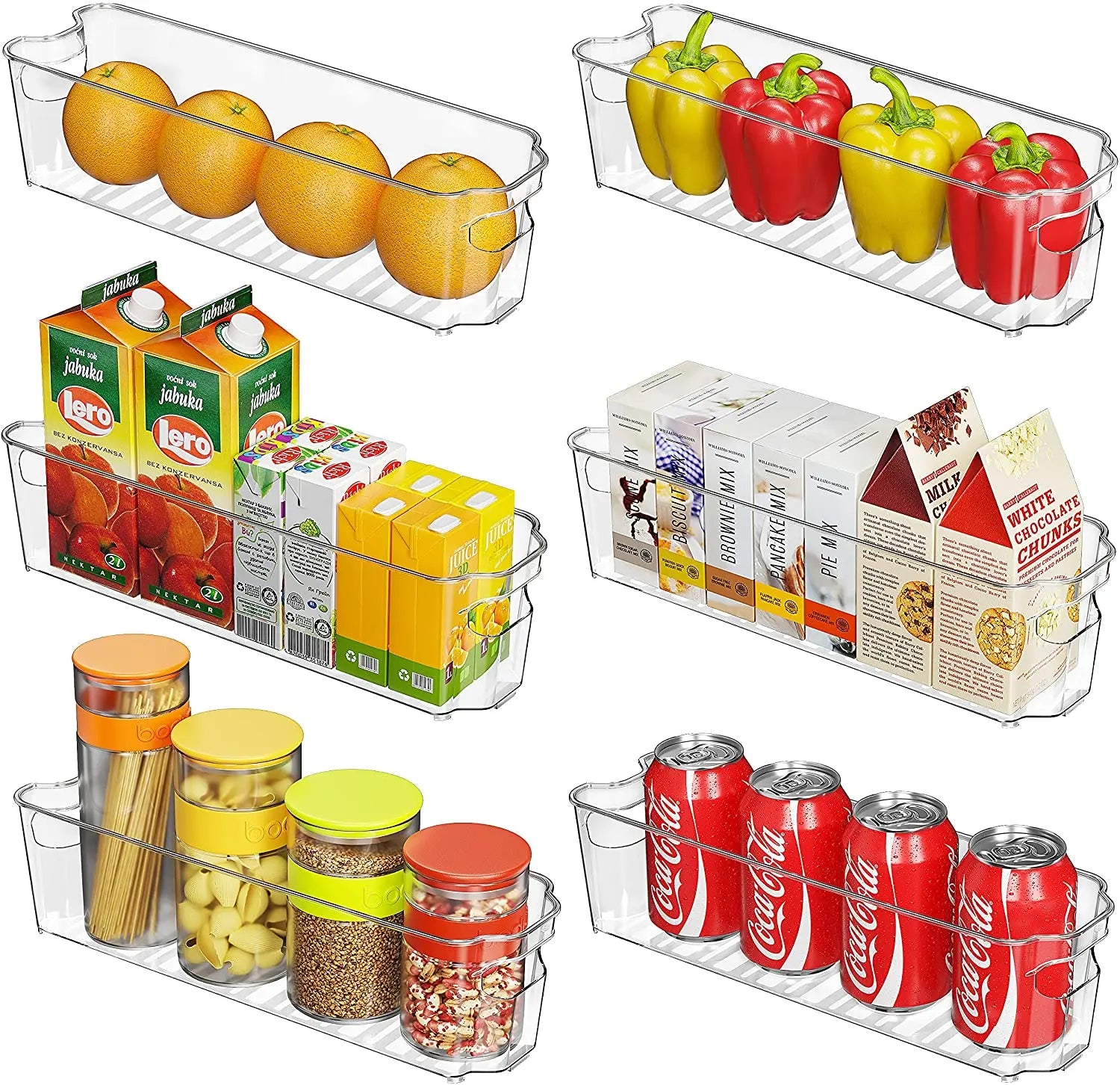 PET Plastic Refrigerator Organizer Bins with Handles Freezer Drawers for Countertops Cabinets for Food Storage Pantry Container