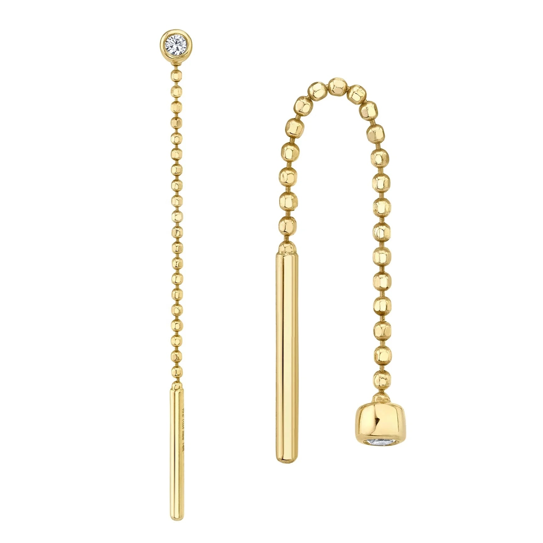 LOZRUNVE 925 Sterling Silver Cubic Zircon Gold Ball Beaded Chain Long Threader Earring Jewelry Wholesale
