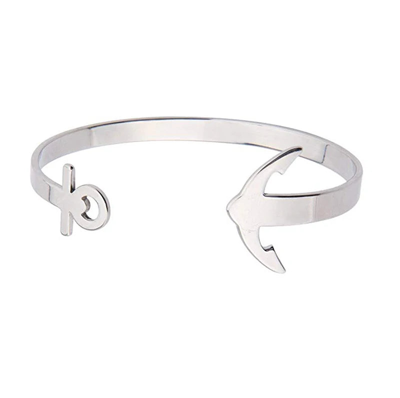 Non Tarnish Mens Anchor Cuff Bracelet Bangles Fashion Minimalist Stainless Steel Anchor Shape Bangle Bracelets for Men