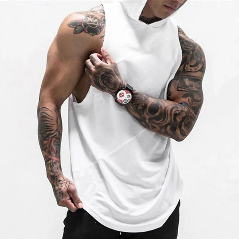 Custom OEM Logo Gym Clothing Fitness Hooded Tank Top Men's Bodybuilding Stringers Tank Tops Workout Singlet  Sleeveless Shirt