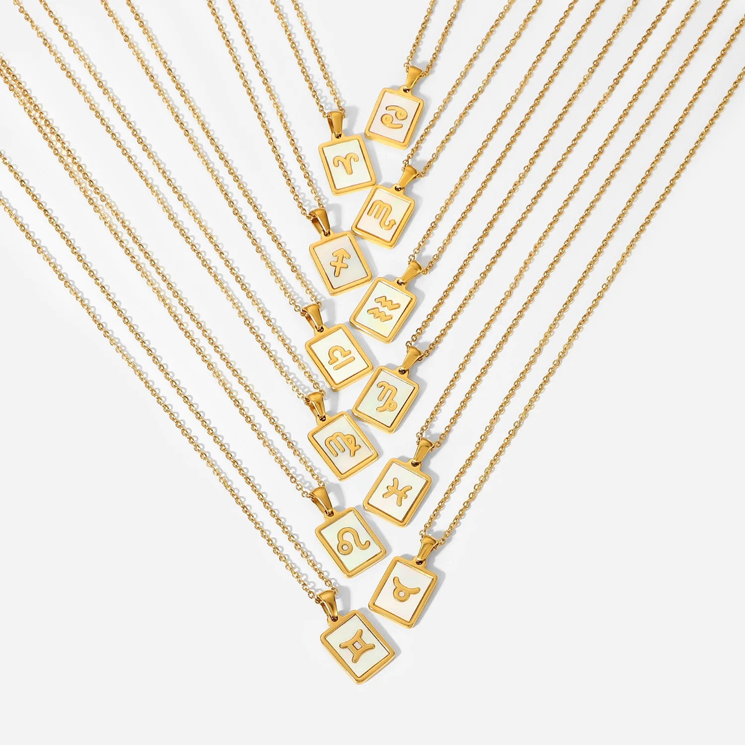 Manufacturer Bulk Jewelry Custom White Stainless Steel  Gold Plated Shell 12 Zodiac Pendant Necklace