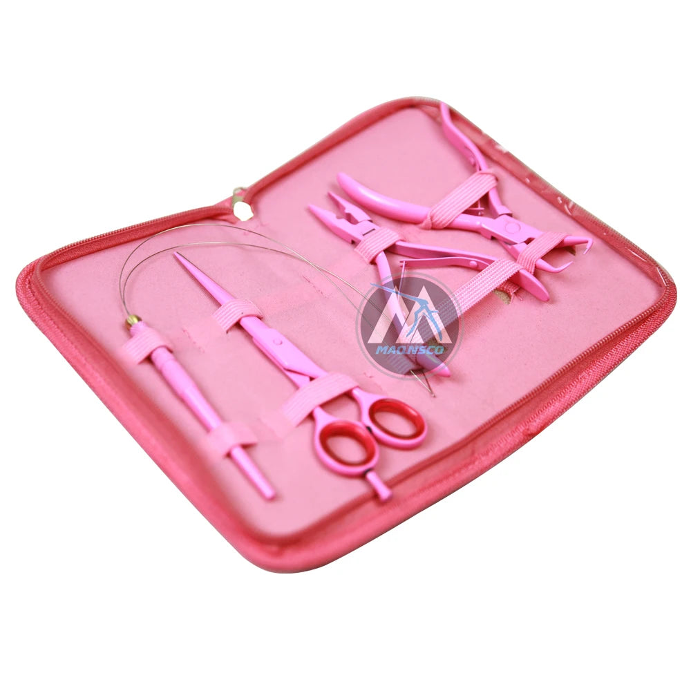 Professional Premium Hair Extension Tool Set Stainless Steel Micro Links Plier Clamp Barber Scissor Loop Lace Needle Crimping