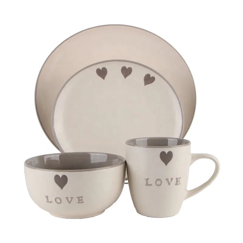 Wholesale Custom love logo Stoneware Mugs Soup Bowls Ceramic Plate Dish Bowl Dinnerware Set Tableware