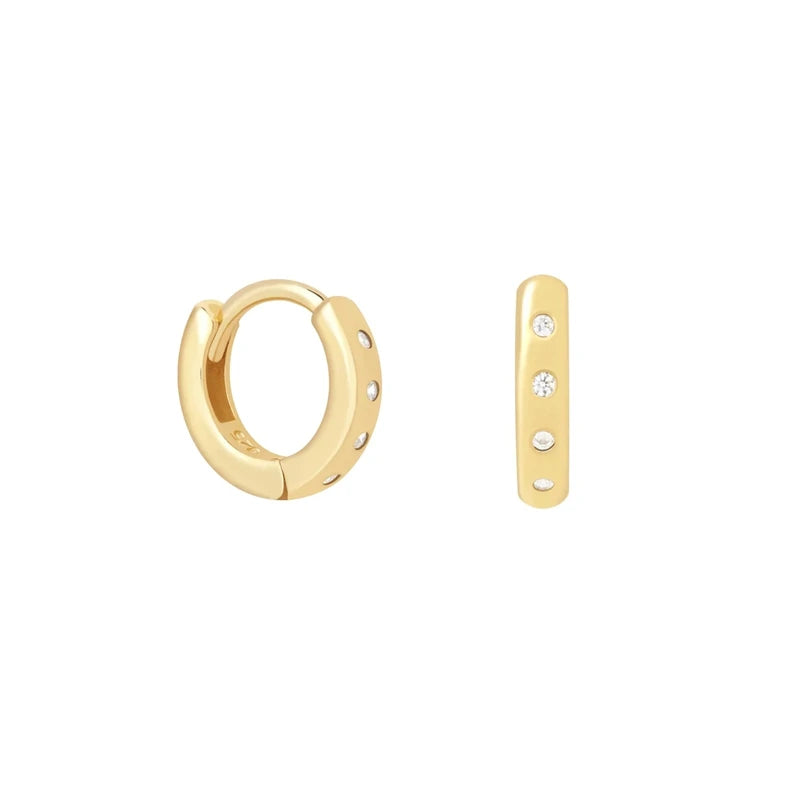 ROXI 925 Sterling Silver Gold Plated Zirconia Woman Simple Pave Diamond Hoop Huggie Earring