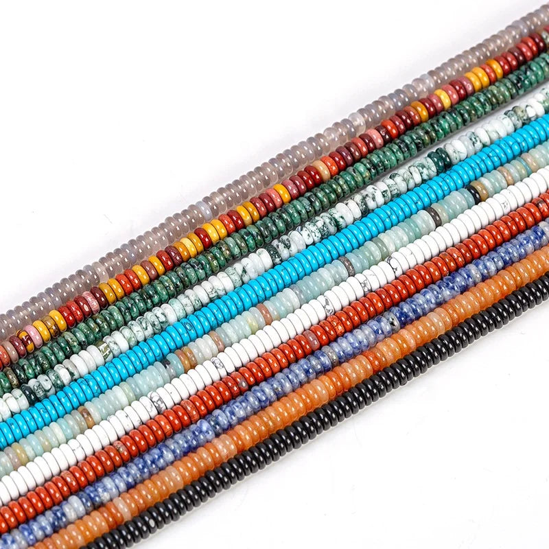 Heishi Spacer Rondelle Gemstone Beads Strand Aventurine Unakite Onyx Agate Turquoise Abacus Disc for Necklaces Making 2x6mm