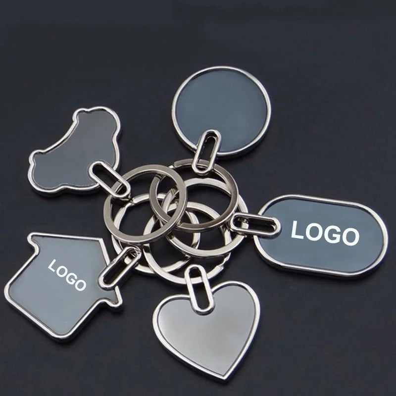 Promotion Gift Custom Logo Laser Sublimation Epoxy Stainless Steel Metal Blank Keychain Keyring LOGO Key Chain