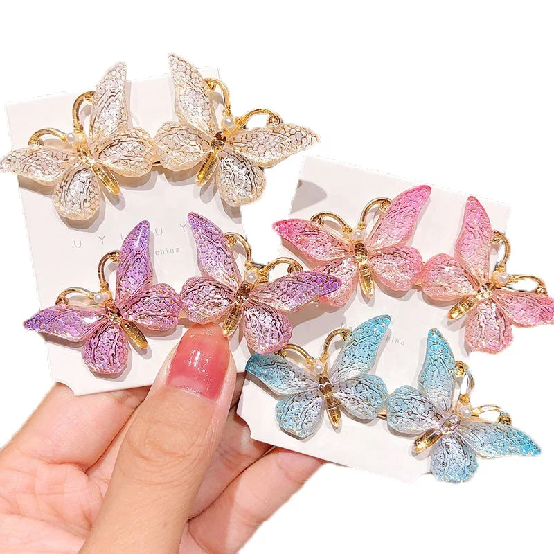 MIO Wholesale New Cute Metal Hair Pins Beautiful butterfly Pearls Hair Clips for Girl Kids Children Accessories